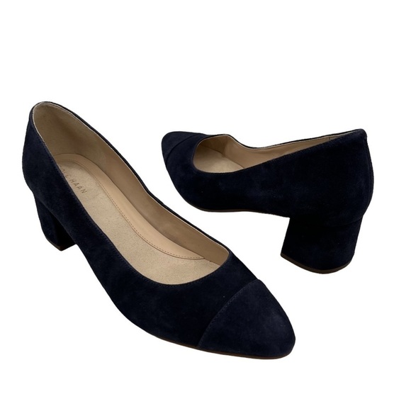 Cole Haan Marine Blue Suede The Go To Waterproof Block Heel Pumps Size 7 Women’s - Picture 1 of 9